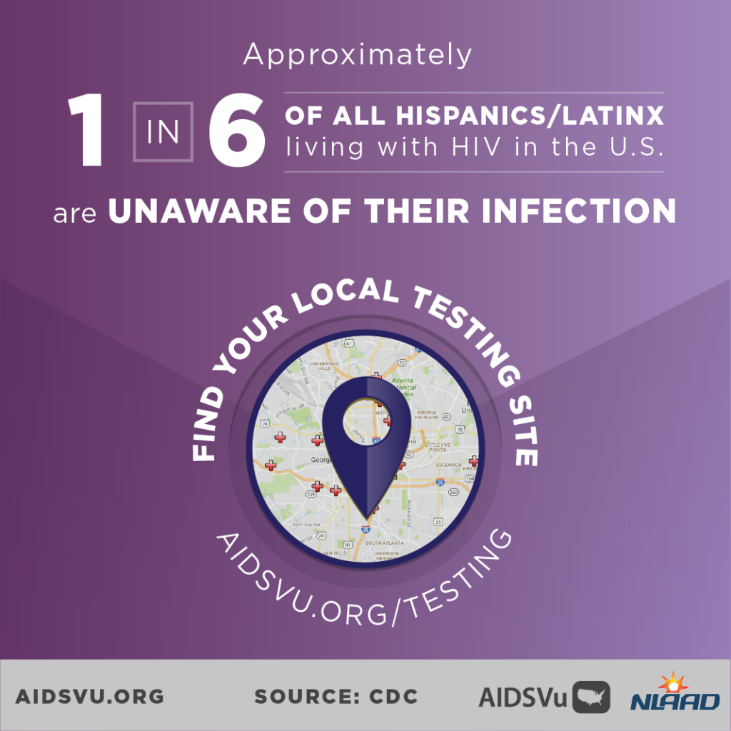 Approximately 1 in 6 Hispanics/Latinx living with HIV in the U.S. are unaware of their infection.